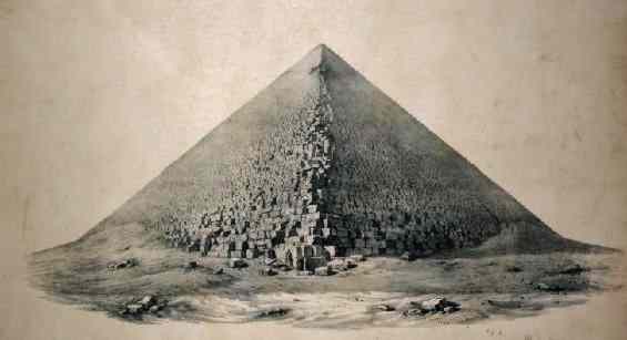 The serrated edges of the Great Pyramid are made of countless stone blocks.
